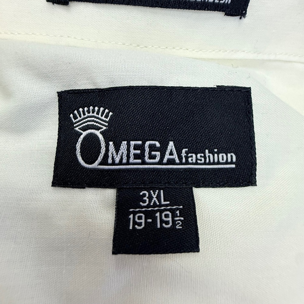 Omega Fashion Mens 3xl Guayabera Shirt Cream Long Sleeve Embroidered Mexican Top View 3